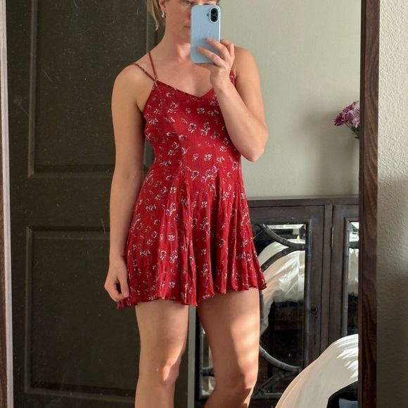 American Eagle Outfitters Red Floral Strapless Maxi Dress with Crisscross Straps - Picture 8 of 8